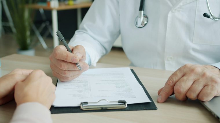 Clipboard with a form in a doctor's office