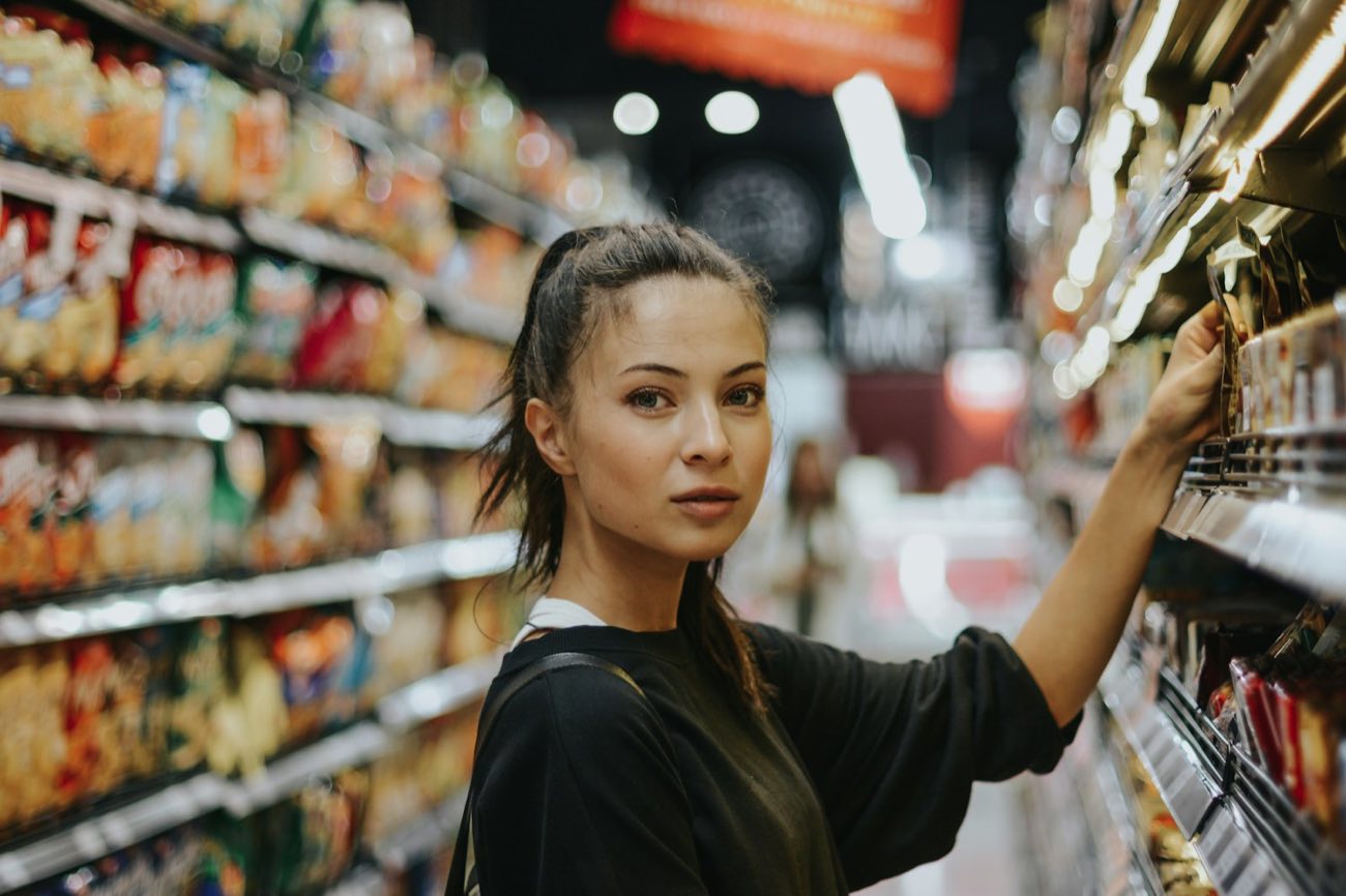 Young woman shopping for groceries