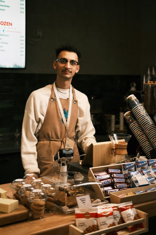 A young barista at work